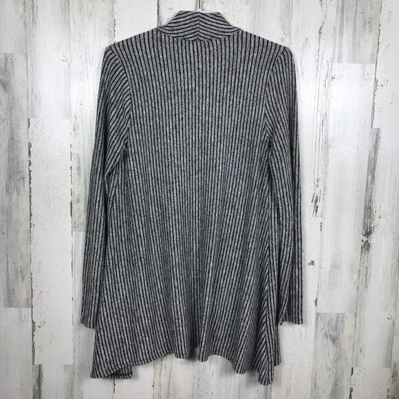 Le Lis waterfall cardigan stripe cozy open front jacket sweater gray black M - Picture 8 of 9